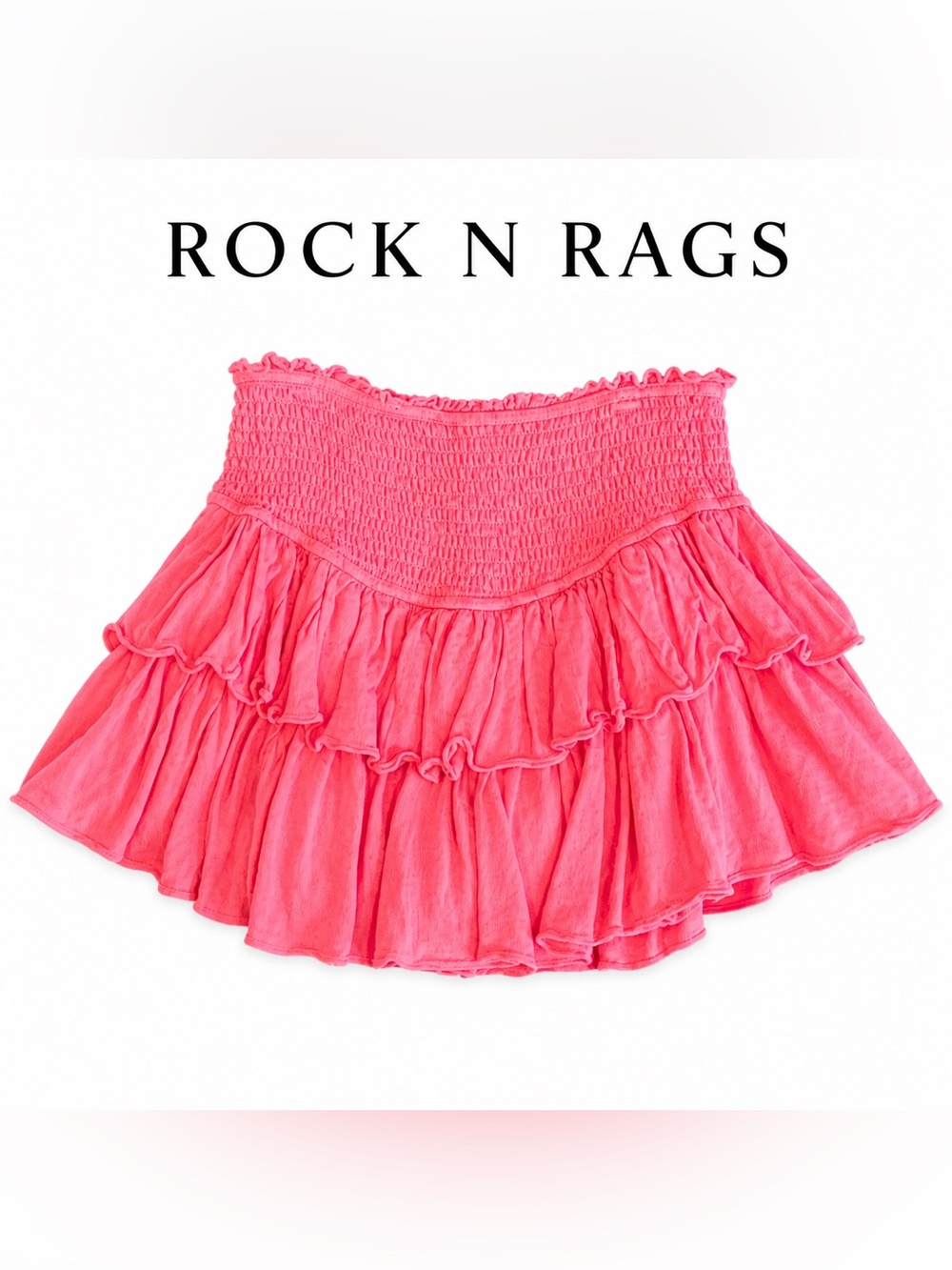 Rock N Rags Pink Ruffle Mini Skirt Smocked Waist Boho Flowy